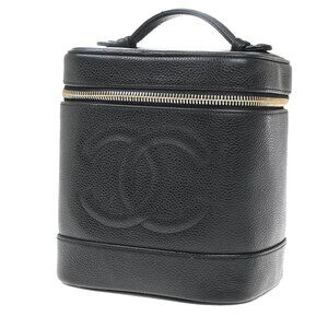 CHANEL CC Vanity Cosmetic Hand Bag Grained Calfskin Leather Black GHW 99RP073